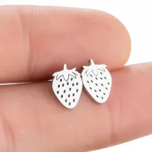 Wholesale PVD Coated 18K Gold Real Gold Plated Strawberry 304 Stainless Steel Fashion Waterproof Non Tarnish Ear Studs