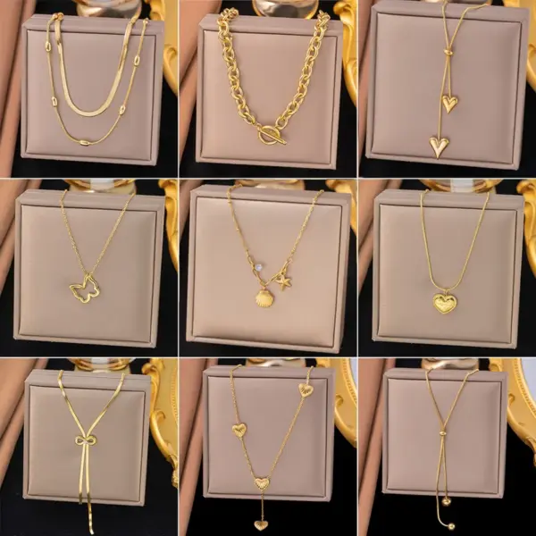 PVD Coated Real Gold Plated Geometric Titanium Steel Vacation Classic Style Waterproof Non Tarnish Titanium Steel Lobster Trigger Clasp Closure Pendant Necklace