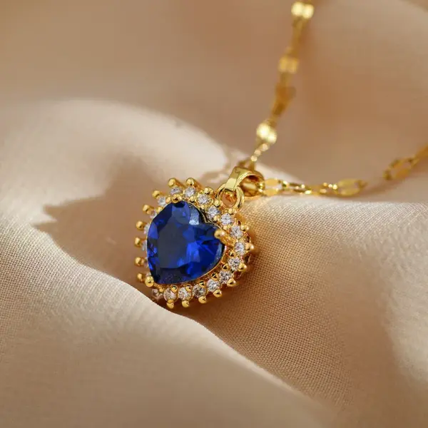 Wholesale Copper Heart Shape Electroplating Zircon Copper Plated IG Style Simple Style Shiny Waterproof Non Tarnish Plating Inlay Pendant Necklace