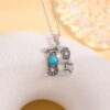Wholesale Amazon Hot Western Style Stainless Steel Chain Cactus Turquoise Letter Necklace Fashion Atmospheric Clavicle Chain