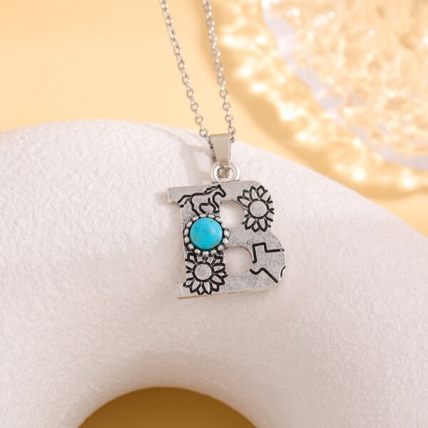 Wholesale Amazon Hot Western Style Stainless Steel Chain Cactus Turquoise Letter Necklace Fashion Atmospheric Clavicle Chain