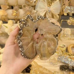 [Champagne color] Pearl Rhinestone large intestine hair ring