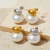 1 Pair Elegant Simple Style Oval Plating Inlay 304 Stainless Steel Pearl 16K Gold Plated White Gold Plated Gold Plated PVD Coated Ear Studs