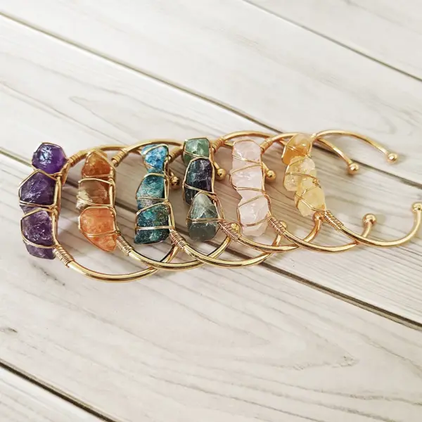 Retro Solid Color Natural Stone Bangle In Bulk