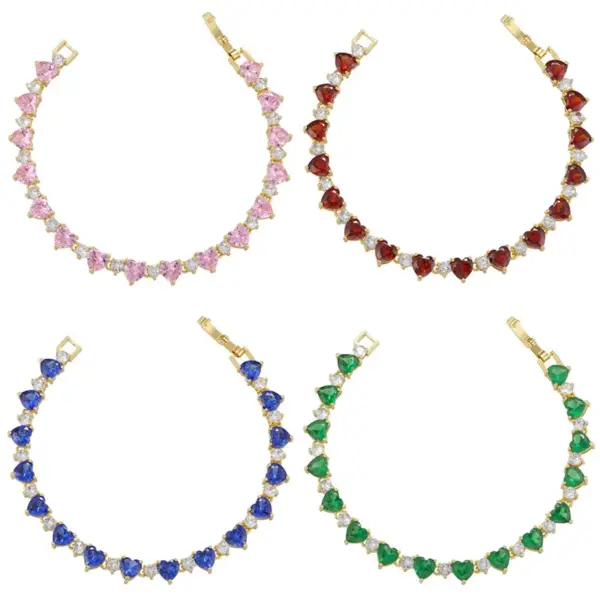 Wholesale Simple Style Heart Shape Copper Plating Zircon Bracelets 1 Piece