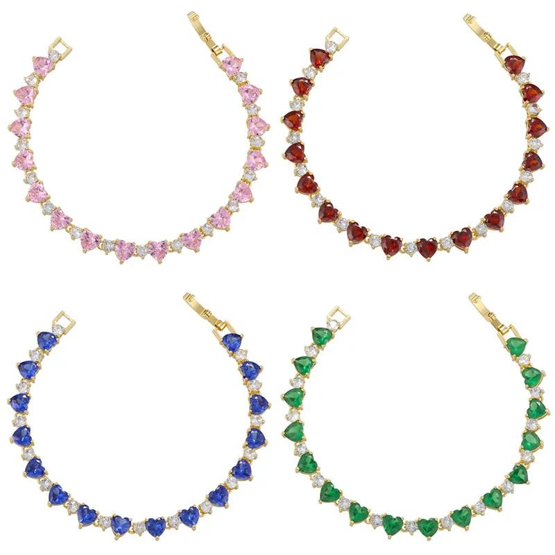 Wholesale Simple Style Heart Shape Copper Plating Zircon Bracelets 1 Piece