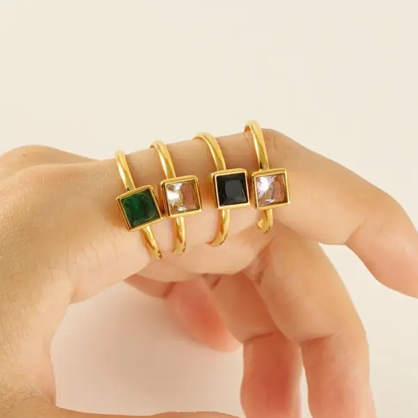 Ion Plating (IP) 18K Gold Plated Square Heart Shape Flower 304 Stainless Steel Casual Cute Waterproof Non Tarnish Open Ring