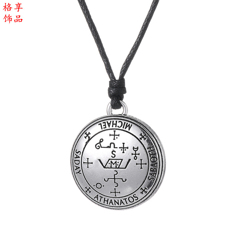 Wholesale European and American Cross-border Foreign Trade Hip-hop Style Solomon Gothic Sn Wax Line Rope Archangel Enoch Necklace