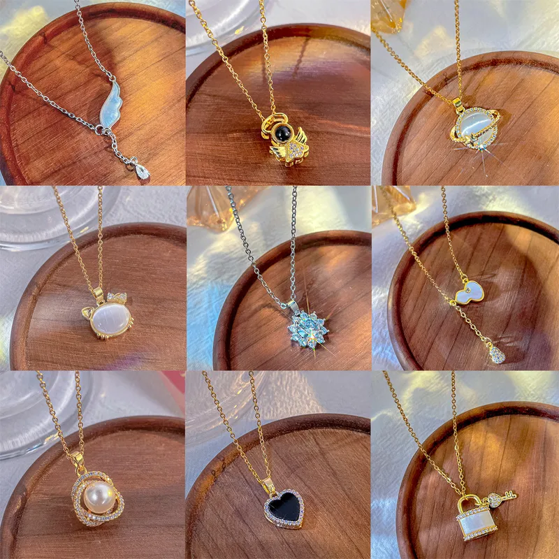 Wholesale Fashion Geometric Titanium Steel Plating Zircon Necklace