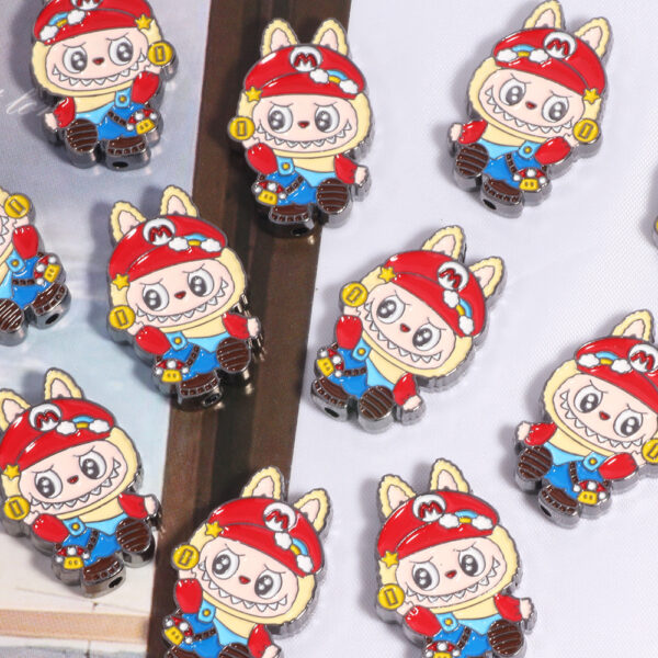 Wholesale Alloy Oil-Dropping Paint Cute Cartoon Labubu Through-Hole Beads Handmade DIY Mobile Phone Chain Jewelry Accessories Material
