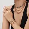 18K Gold Plated 304 Stainless Steel Vacuum Electroplating (In Furnace) Zircon Geometric Pattern (Jewelry) Waterproof Non-Fading CNC Claw Setting Luxurious Chain Bracelet Necklace Jewelry Set For Women