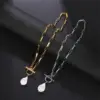 Wholesale Elegant Water Droplets Stainless Steel Freshwater Pearl Toggle Pendant Necklace