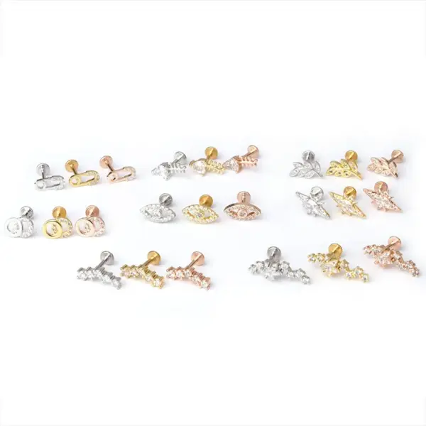 316L Stainless Steel Copper Zircon Ear Cartilage Rings & Studs Leaf Waterproof Non Tarnish Surgical Steel Women'S