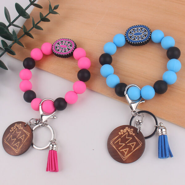 Wholesale Oval Gemstone Mom Key Bracelet Silicone Keychain Creative Gift Key Bracelet