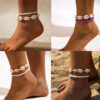 Wholesale European and American Cross-border Ocean Beach Holiday Style Rice Beads Two-piece Simple Contrast Color Shell Hand-woven Anklet