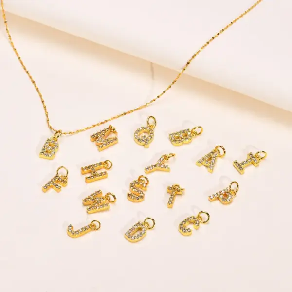 Wholesale Simple Style Letter 201 Stainless Steel Copper Inlay Artificial Diamond Pendant Necklace