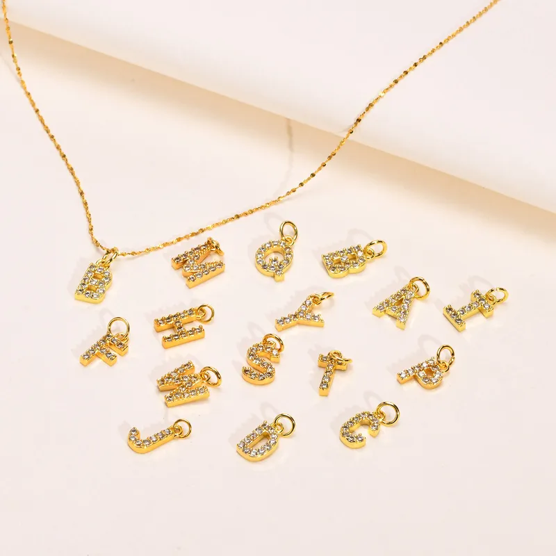 Wholesale Simple Style Letter 201 Stainless Steel Copper Inlay Artificial Diamond Pendant Necklace