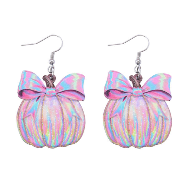 oly-1752f993cca9da540c784ef5fe5efafb Wholesale Cross-Border New Bow Painted Pumpkin Pendant Earrings Wooden Double-Sided Thanksgiving Christmas New Year Gift