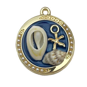 1 blue broken conch 28x25mm-3.6g-22063 / Monet garden oil painting style three-dimensional pendant