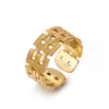 Wholesale PVD Coated 18K Gold Plated Geometric 304 Stainless Steel Vintage Style Waterproof Non Tarnish Open Rings