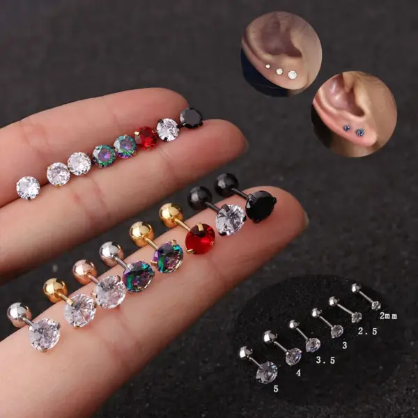 316L Stainless Steel Zircon Ear Cartilage Rings & Studs Round Waterproof Non Tarnish Surgical Steel
