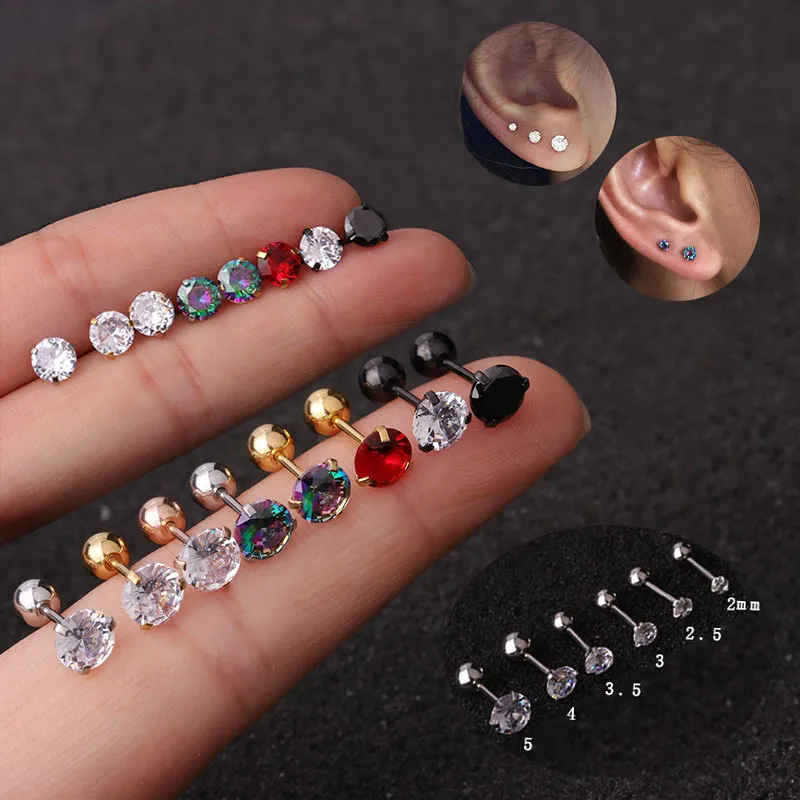 Wholesale 316L Stainless Steel Zircon Ear Cartilage Rings & Studs Round Waterproof Non Tarnish Surgical Steel