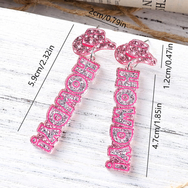 Wholesale Cross-border New Western-style Denim Hat HOWDY Pink Sequins Acrylic Pendant Earrings Distinctive Earrings