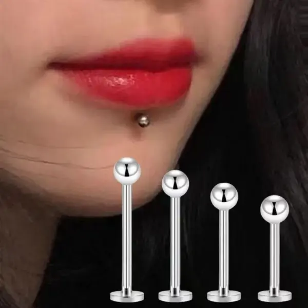 Wholesale Medical Grade 304 Stainless Steel Geometric Pattern Lip Studs Earrings Round Ball Lip Studs Tongue Studs Eyebrow Studs Underarm Studs Piercing Jewelry