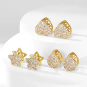 Wholesale 1 Pair Retro Star Water Droplets Heart Shape Plating Copper Zircon K Gold Plated Earrings