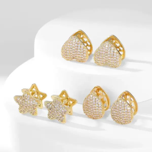 Wholesale 1 Pair Retro Star Water Droplets Heart Shape Plating Copper Zircon K Gold Plated Earrings