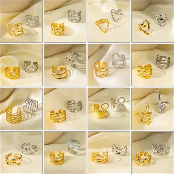 Wholesale Jewelry Vintage Style French Style Heart Shape Flower Bow Knot Titanium Steel 18K Gold Plated Plating Open Rings