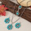 Wholesale Cross-border European and American women's new bohemian Retro fashion turquoise drop-shaped necklace earrings bracelet