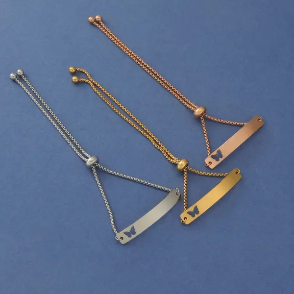 Wholesale 304 Stainless Steel Customization Laser Engraving Butterfly PVD Coated 18K Real Gold Plated Simple Style Waterproof Non Tarnish Hollow Out Bracelets