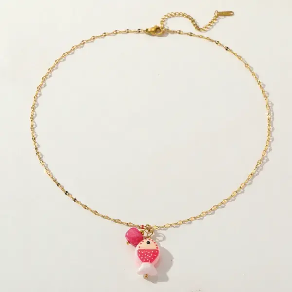 Wholesale Ion Plating (IP) Real Gold Plated 18K Gold Geometric Fish 304 Stainless Steel Casual Cute Hawaiian Waterproof Non Tarnish 304 Stainless Steel Lobster Trigger Clasp Closure Multi Charms Necklace