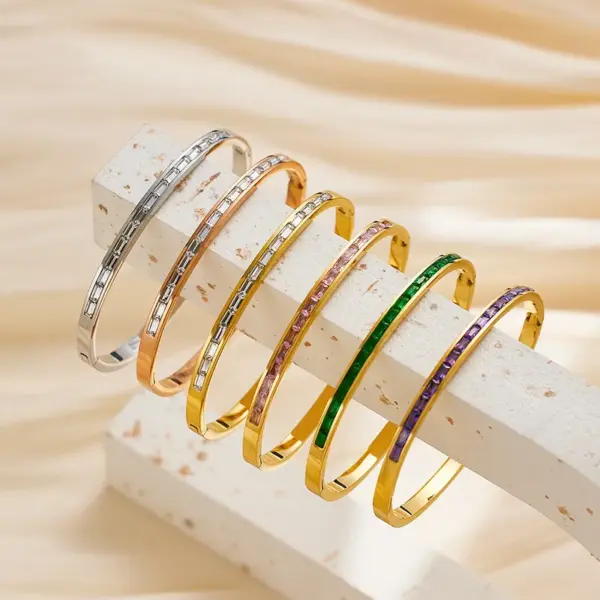 Wholesale Real Gold Plated Square 304 Stainless Steel French Style Waterproof Non Tarnish Bangle