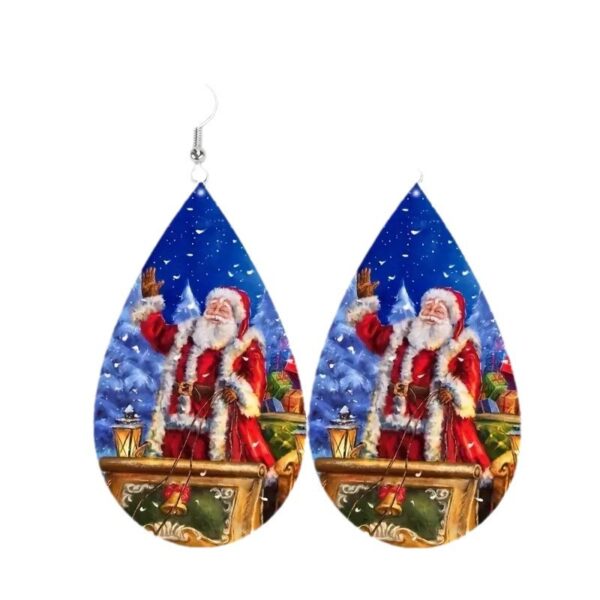 Wholesale Christmas-themed double-sided patterned teardrop wooden earrings