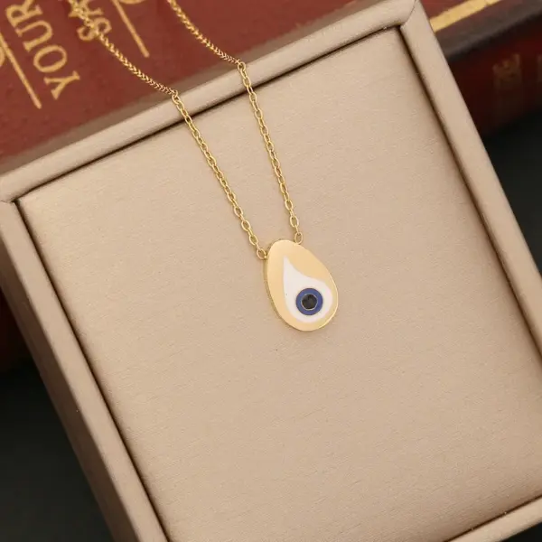 Wholesale 1 Piece Fashion Devil's Eye Stainless Steel Enamel Hollow Out Inlay Zircon Pendant Necklace