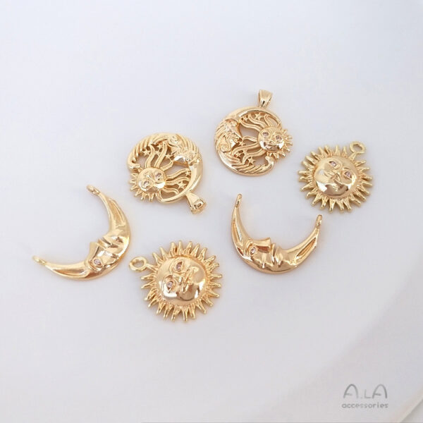 Wholesale 14K gold color copper plated real gold moon sun face head pendant star and moon inlaid zircon diy jewelry pendant