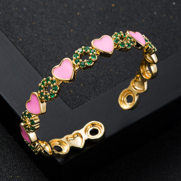 Wholesale Cross-border wholesale copper inlaid zircon enamel drop oil love heart bracelet Tennis bracelet ins fashion Open bracelet