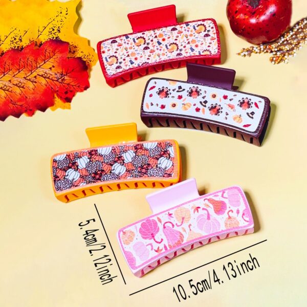 Wholesale Thanksgiving Turkey Pumpkin Leather Print Rectangular Claw Clip