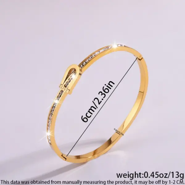 Wholesale 304 Stainless Steel Geometric Solid Color PVD Coated Rhinestones Real Gold Plated 18K Gold Hip-Hop Waterproof Non Tarnish Bangle