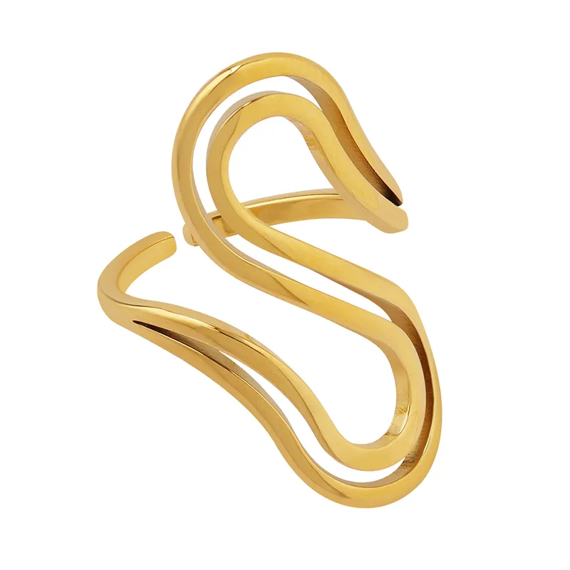 Wholesale PVD Coated Real Gold Plated 18K Gold Geometric 304 Stainless Steel Simple Style Waterproof Non Tarnish Open Ring