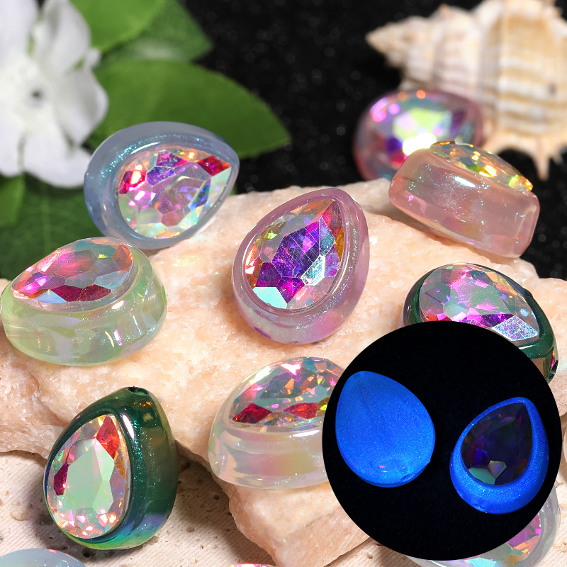 Wholesale Luminous Fine Flash Water ops Beaded Colorful Rhinestone Patch Acrylic Beads DIY Mobile Phone Chain Necklace Aessories