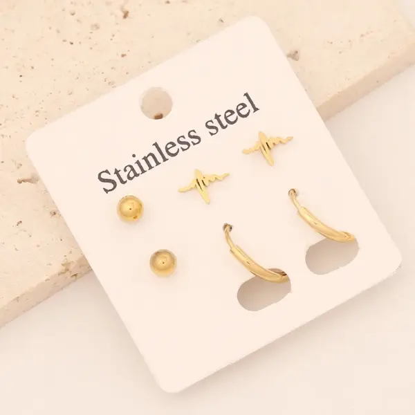 1 Set Commute Star Heart Shape Plating Stainless Steel 18K Gold Plated Earrings Ear Studs