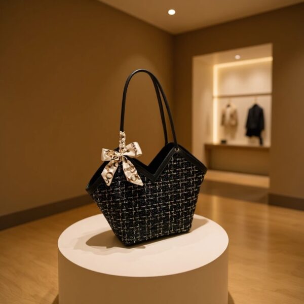 Wholesale Large Capacity Tote Bag Korean Style Commuter Underarm Bag Women's 2025 New Autumn and Winter Stitching Color Contrast Plaid Shoulder Bag