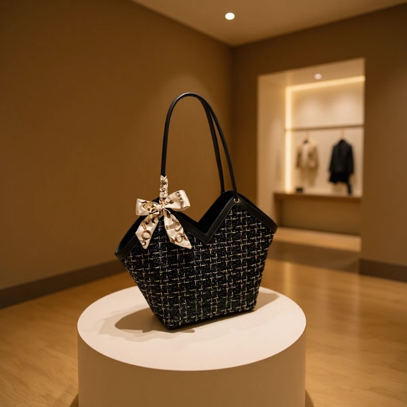 Wholesale Large Capacity Tote Bag Korean Style Commuter Underarm Bag Women's 2025 New Autumn and Winter ing Color Contrast Plaid Shoulder Bag