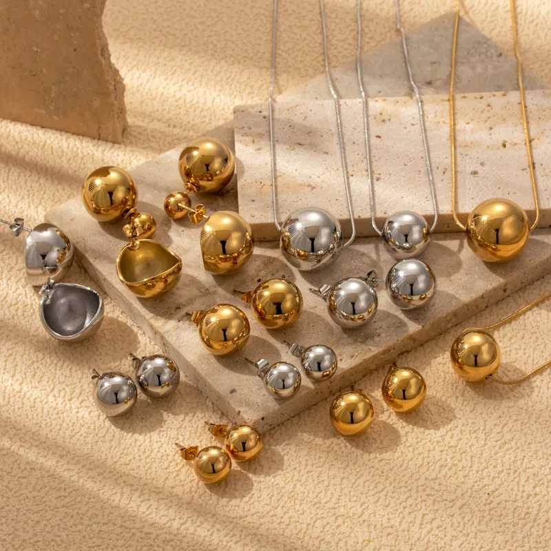 Wholesale PVD Coated Round 304 Stainless Steel IG Style Simple Style Waterproof Non Tarnish Earrings Necklace