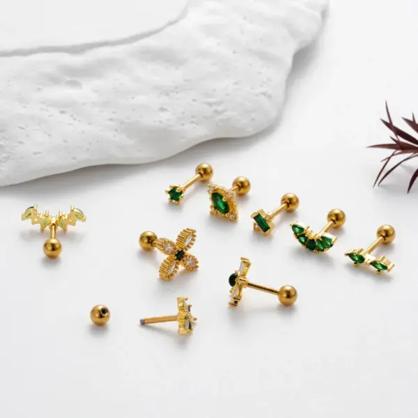 Wholesale 1 Piece Ear Cartilage Rings & Studs Commute Korean Style Sector Flower Copper Waterproof Non Tarnish Surgical Steel Zircon