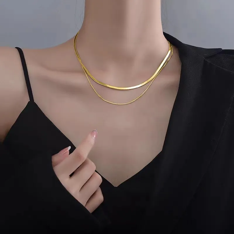 Wholesale PVD Coated Real Gold Plated 18K Gold Solid Color 304 Stainless Steel Modern Style Waterproof Non Tarnish 304 Stainless Steel Necklace