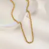Real Gold Plated 304 Stainless Steel PVD Coated Solid Color Waterproof Non Tarnish Twisted Rope Chain Necklace